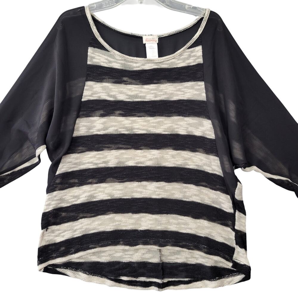 Ten-Sixty Sherman Black Stretch Sweater Preppy Stripe 3/4 Sleeves Womens Size S